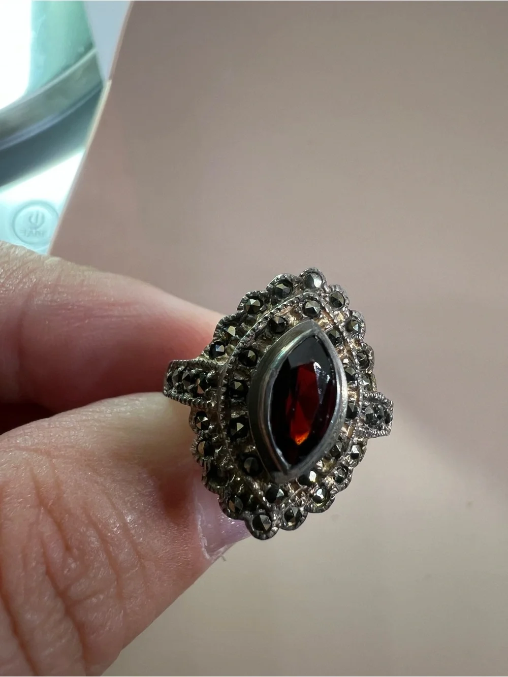 Vintage-Style Women's Marquise Garnet Red Ring in Sterling Silver